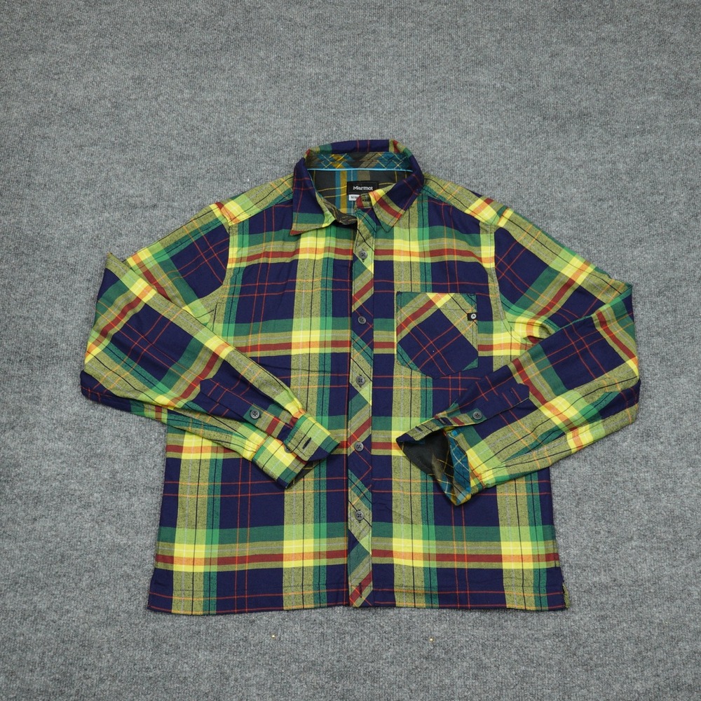 Marmot Shirt Mens Medium Green Plaid Long Sleeve Button Up Outdoor Flannel